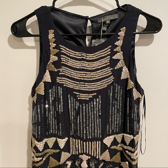 NWT Gracia Sequined Sparkle Navy Blue Mini Dress Sleeveless M - Picture 4 of 15